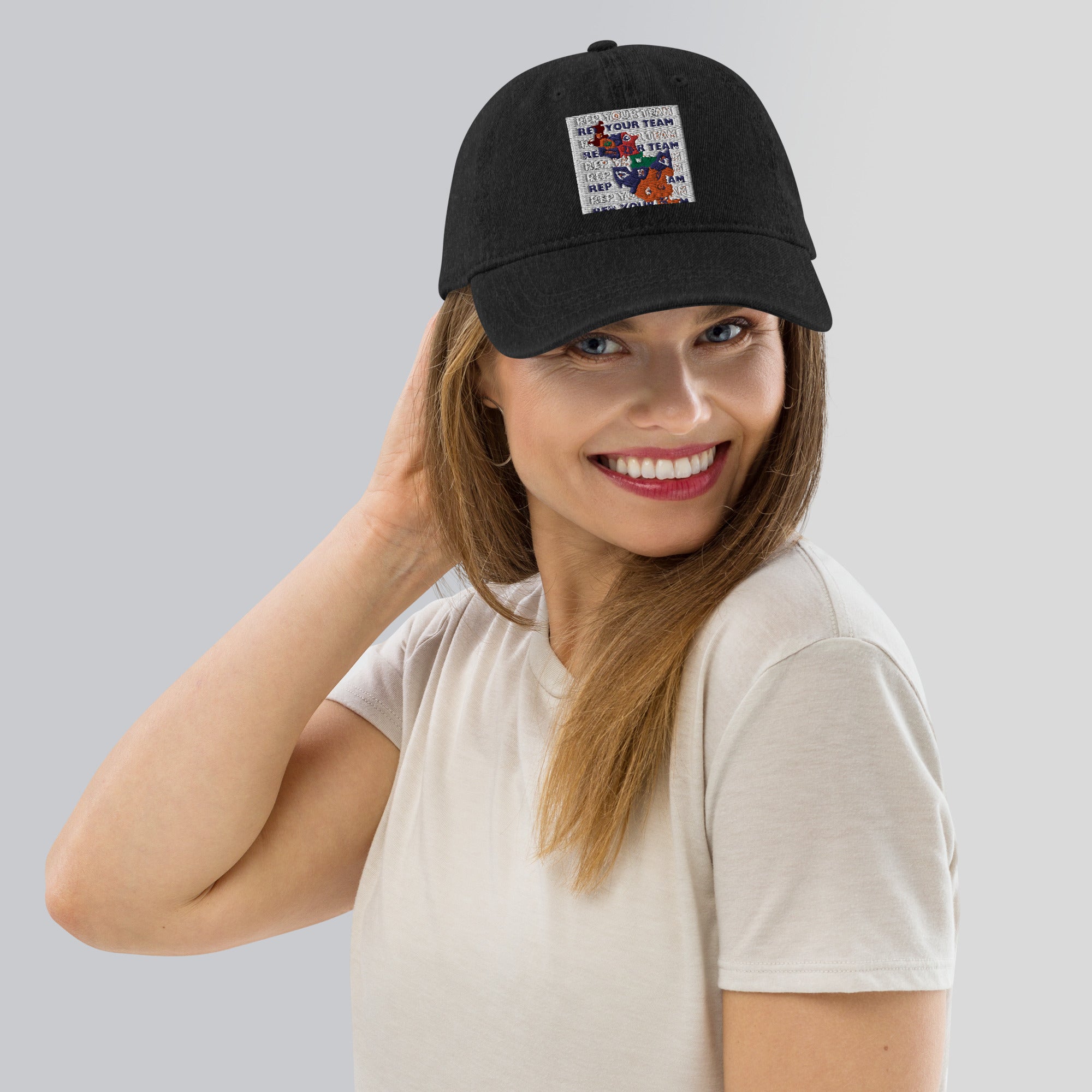 Trendy DWmap Denim Hat – Classic Adjustable Cap with Vintage Wash, Embroidered Logo, Perfect for Casual Outings