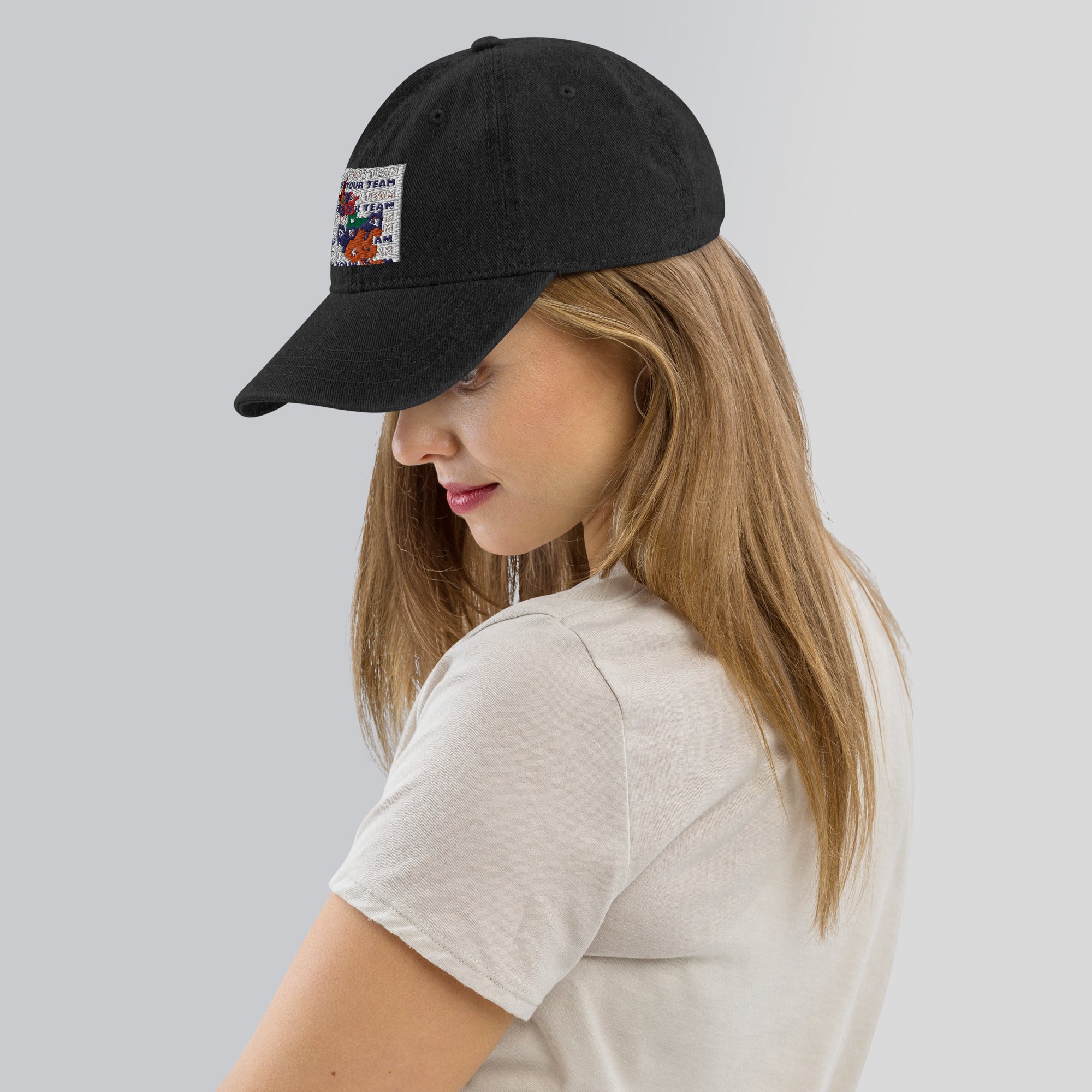 Trendy DWmap Denim Hat – Classic Adjustable Cap with Vintage Wash, Embroidered Logo, Perfect for Casual Outings