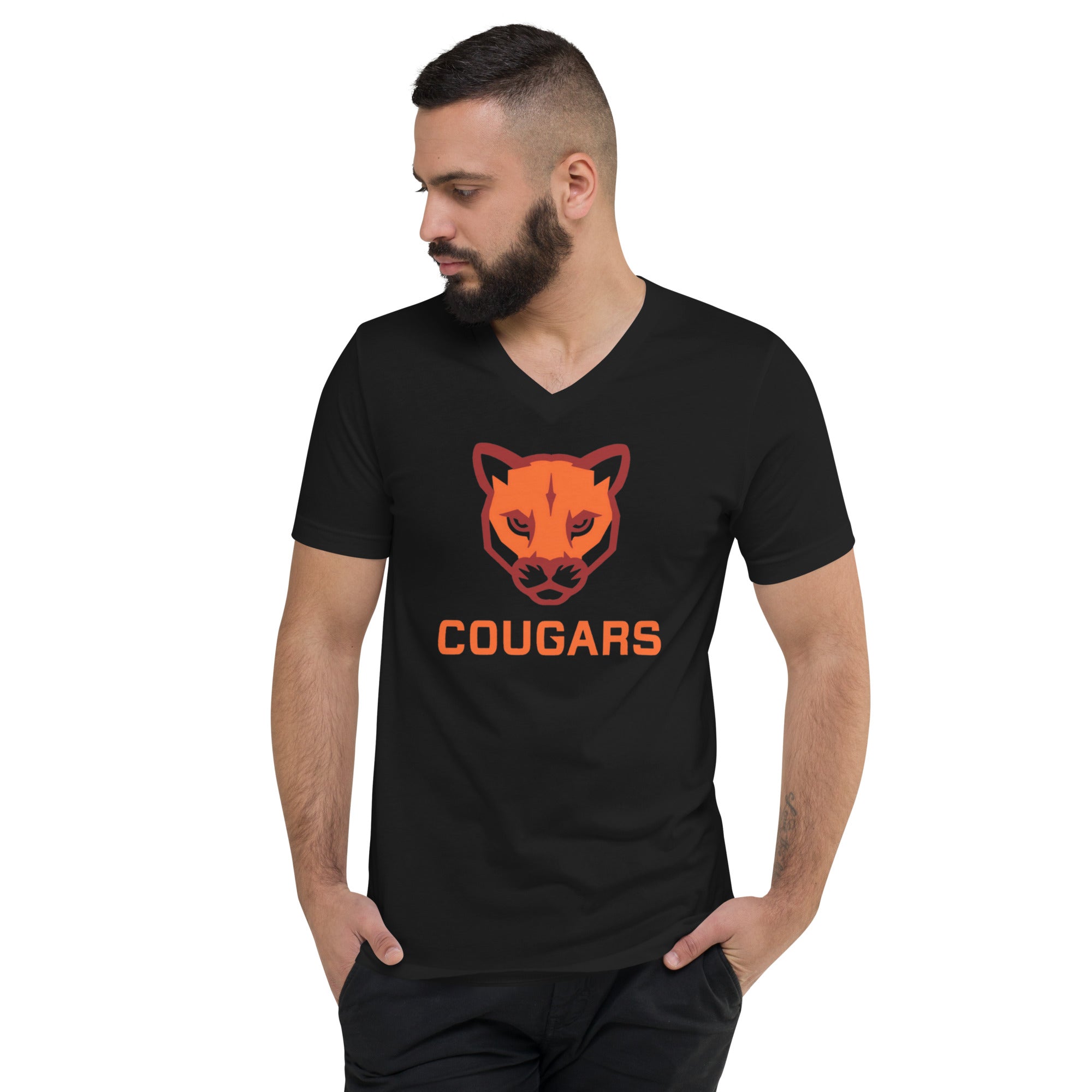 Cougars Unisex Short Sleeve V-Neck T-Shirt – Lightweight, Breathable Fabric, Trendy Design for Casual Outings, Perfect for Gym & Sports