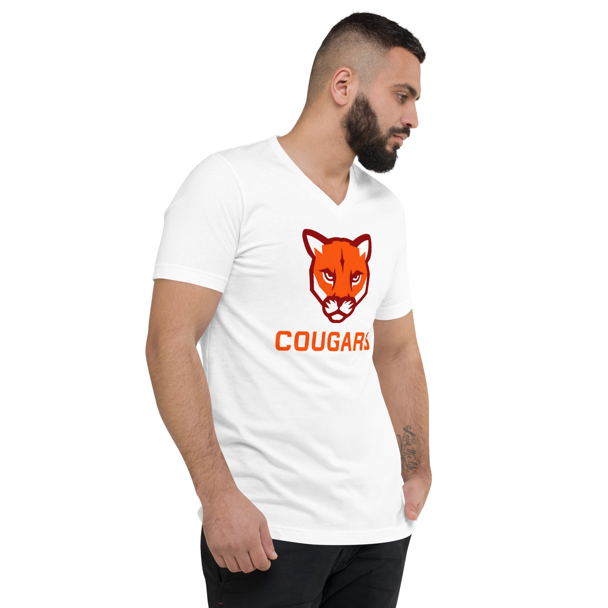 Cougars Unisex Short Sleeve V-Neck T-Shirt – Lightweight, Breathable Fabric, Trendy Design for Casual Outings, Perfect for Gym & Sports